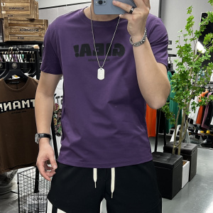 欧洲站时尚短袖T恤男士立体字母潮流圆领半袖体恤上衣丝光棉修身