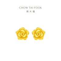 周大福精致浪漫玫瑰花 足金黄金实心耳钉耳饰(工费:160计价) EOF1100