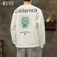 啄木鸟长袖卫衣男士秋季新款美式圆领潮牌宽松印花长袖打底衫上衣