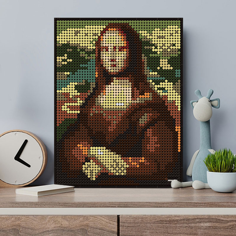 像素画世界名画拼装积木玩具 蒙娜丽莎的微笑 星月夜 家居装饰艺术