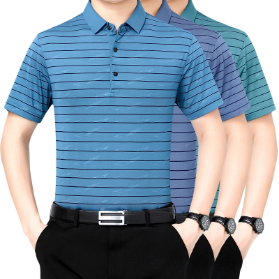 100%桑蚕丝短袖T恤男夏季新款中年爸爸休闲透气纯真丝体恤男士商务半袖翻领polo衫男短袖保罗衫韩版潮流时尚品牌自营