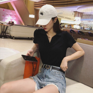 美式甜辣妹polo衫女夏季新款学生设计感修身显瘦网红撞色短袖T恤_1