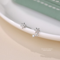 森系小清新花朵耳钉女s925纯银简约百搭养耳洞学生不对称耳饰批发送女朋友老婆情人节七夕生日礼物