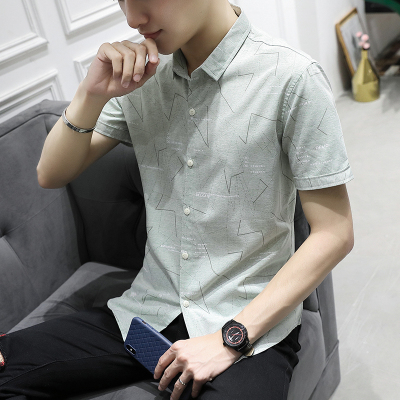 短袖衬衫男2021夏季新时尚潮流韩版青年休闲百搭修身男士衬衣gurunvani