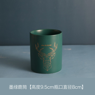 可爱大象办公笔筒桶陶瓷化妆刷筒化妆刷桶桌面眼线笔眉笔收纳筒三维工匠灰色八角筒