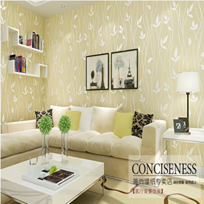 温馨卧室无纺布墙纸 素色满铺客厅叶子电视机背景墙壁纸环保壹德壹