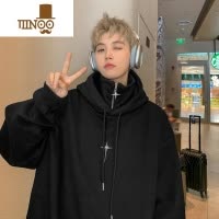 YANXU假连帽卫衣男款2023秋季新款潮牌美式复古oversize半拉链外套