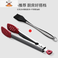 创意304不锈钢硅胶油刷烙饼可高温烧烤刷子厨房刷 家用烘焙刷 敬平 红色304钢硅胶夹+不锈钢油刷