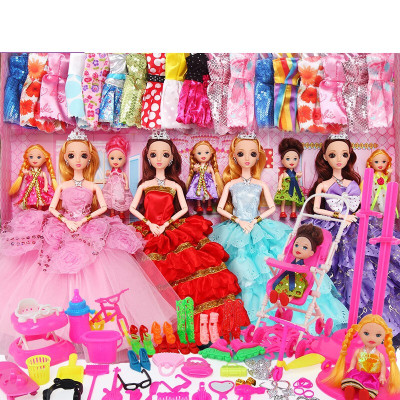 音乐巴比洋娃娃套装大礼盒婚纱公主衣服女孩子玩具儿童生日加长版G款彩绘6关节加108件