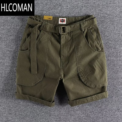 HLCOMAN美式复古工装短裤男立体大口袋四分中裤户外耐脏磨工作五分裤