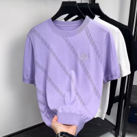 老钱风冰丝伊力特针织短袖男T恤2026夏季新款圆领刺绣休闲男士T恤