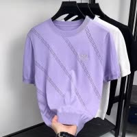 老钱风冰丝伊力特针织短袖男T恤2026夏季新款圆领刺绣休闲男士T恤