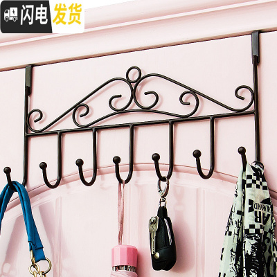 三维工匠铁艺后挂钩免钉上挂衣架挂钩置物架卧室衣帽钩卫生间无痕钩 门挂式--七钩--黑色[买2送1]