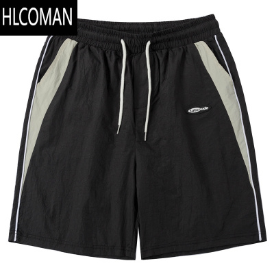 HLCOMAN51嘻哈美式街头跑步运动短裤男生夏季复古情侣街头撞色速干五分裤