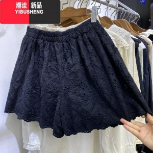 YIBUSHENG季新款胖mm2-300斤大码韩版镂空短裤宽松高腰蕾丝休闲裤女ins潮