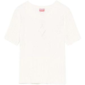 KENZO女士短袖T恤米白蕾丝纹优雅休闲百搭小香风上衣