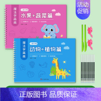 2本装[水果蔬菜+动物植物] [正版]儿童幼儿园绘画本控笔训练字帖画画本初学者启蒙练习3--8岁儿童凹槽学画画练字帖素描
