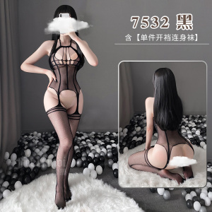 霏慕镂空性感情趣内衣开裆连身袜丝袜女式情趣睡衣网眼透视网衣7532