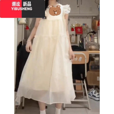 YIBUSHENG风情万种小飞袖连衣裙子女装2024新款季初恋清纯奶甜长裙小个子