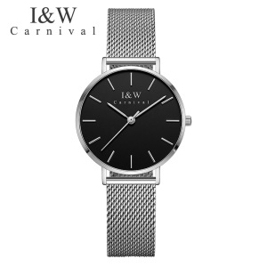 正品嘉年华Carnival女士手表IW时尚休闲女表石英表 女士简约3针纤薄款防水米兰网带手表女英伦风8793L