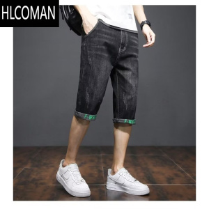 HLCOMAN过膝牛仔裤男款修身直筒七分短裤夏季薄款六分休闲裤男士五分小脚