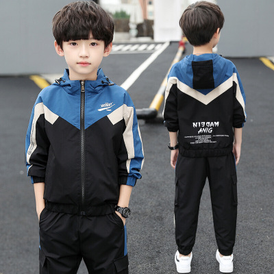 珂卡慕(KEKAMU)儿童男童保暖休闲服卫衣2020新款中大童男孩春两件套浅蓝色110cm