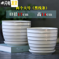 三维工匠花盆陶瓷家用大号带托盘简约塑料绿萝肉肉吊兰多肉小花盆 两个大号(黑线条) 大花盆容器