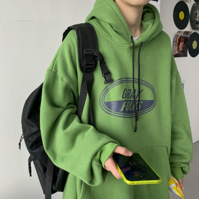 茜靓CHYLLIRN秋冬季连帽卫衣男加绒ins港风宽松外套韩版潮流情侣装百搭上衣服绿色M