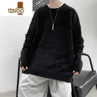 YANXU破洞毛衣男宽松潮流日系复古百搭休闲下摆开叉针织衫线衣外套外穿