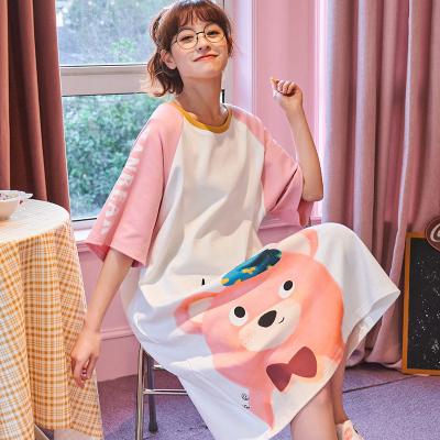 伊努特纯棉睡裙女夏季薄款短袖2021新款韩版春秋家居服可爱宽松孕妇睡衣