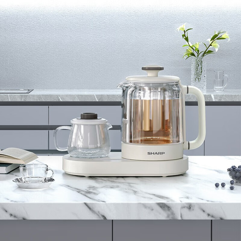 夏普多功能养生壶 电热水壶花茶壶烧水壶恒温壶 煮养生汤银耳羹茶果茶 KP-ST10L-W 白色 0.8L