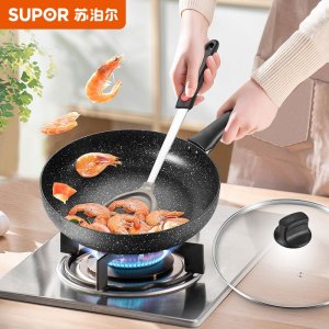 苏泊尔(SUPOR)平底锅不粘煎锅 麦饭石色煎炒锅 煎盘牛排锅烙饼锅 煎蛋锅家用炒菜锅 28cm燃气电磁通用