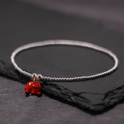 纯银脚链复古银饰手工饰品学生简约民族风银珠脚饰本命年朱砂小象送女朋友老婆情人节七夕生日礼物