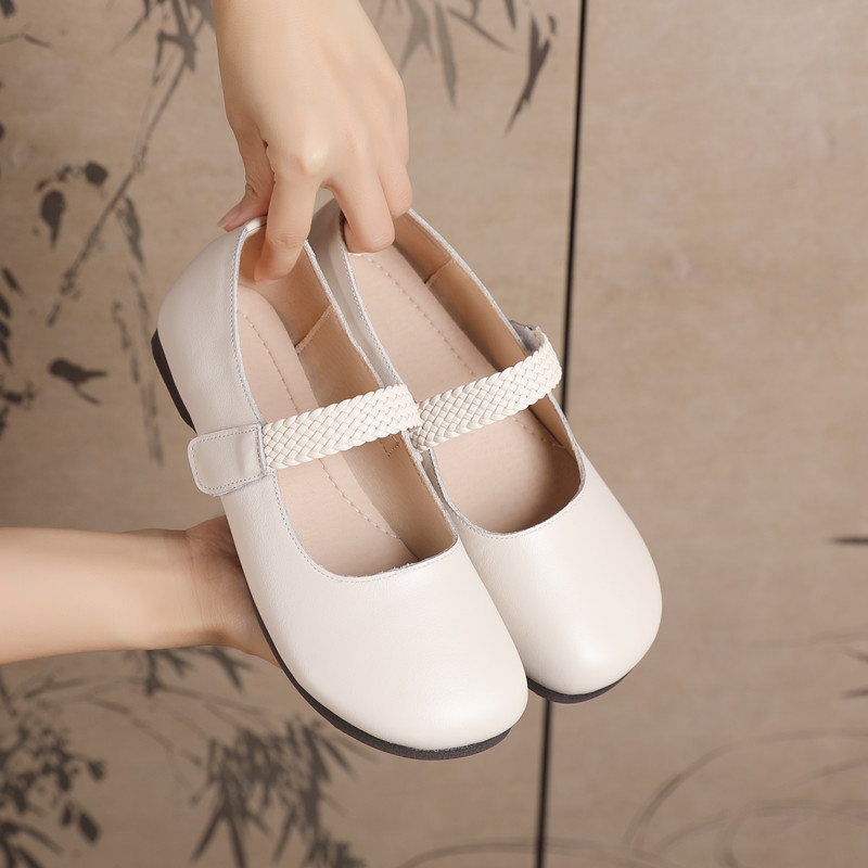 2026春季复古玛丽珍真皮休闲一字扣晚晚风浅口四季单鞋女圆头单鞋