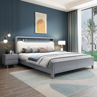 欧梵森 床 北欧橡胶木双人床主卧床1.5米日式实木床1.8米小户型家用夜灯现代简约轻奢卧室组合婚床套装储物床卧室家具