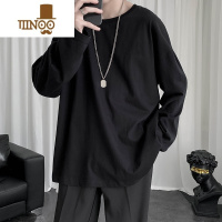 YANXU长袖t恤男韩版潮流百搭纯色体恤港风ins宽松简约圆领打底衫