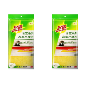3M思高超细纤维抹布2片装*2包家务清洁吸水不易掉毛加厚厨房不易沾油洗碗布