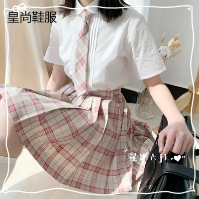 新品直营-疆拓(JIANGTUO)温柔学生JK制服土曜日裙子+领结-樱桃威化正统格裙日系高腰百褶裙成团后