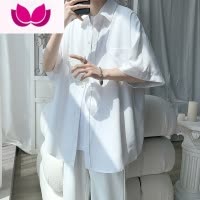 七斓纯色冰丝衬衫男短袖薄款宽松半袖衬衣夏季学生百搭帅气垂感上衣服