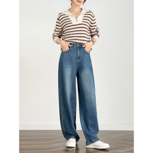 刺绣冬新款显瘦时尚垮裤加绒加厚牛仔弯刀拖地裤女