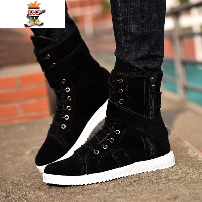 春季英伦风马丁靴男士加绒棉鞋雪地中帮高帮鞋子男靴春靴长高筒靴闪潮