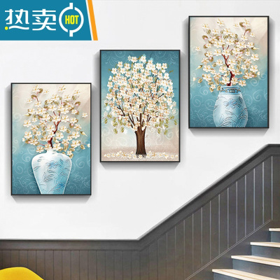 敬平北欧风楼梯间挂画现代轻奢走廊装饰画过道麋鹿壁画墙画三联组合画装饰画