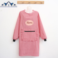 家用时尚长袖厨房做饭女围裙大人棉罩衣防水防油外套工作服拉链 三维工匠