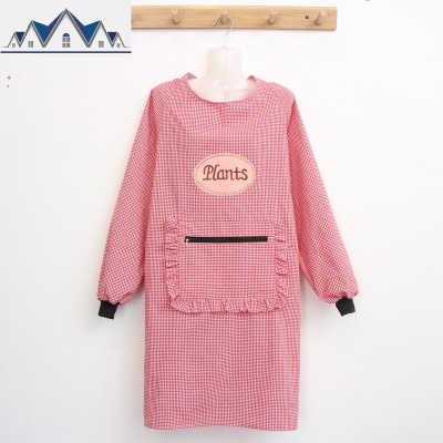 家用时尚长袖厨房做饭女围裙大人棉罩衣防水防油外套工作服拉链 三维工匠