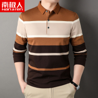 南极人男士长袖polo衫全棉条纹秋季单穿男装宽松休闲纯棉翻领t恤