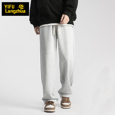 伊夫狼爪(YIFULANGZHUA)褶皱侧条纹卫裤男2024新款潮流春秋季裤子运动裤宽松百搭休闲长裤