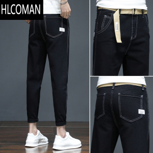 HLCOMAN冬季高端九分牛仔裤男士韩版新款小脚裤潮牌男款款黑色男裤子