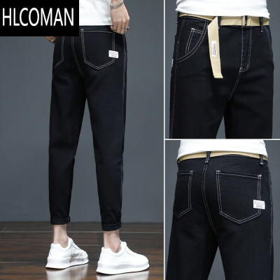 HLCOMAN冬季高端九分牛仔裤男士韩版新款小脚裤潮牌男款款黑色男裤子