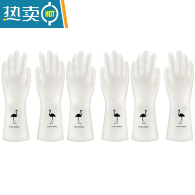 敬平洗碗手套女厨房乳胶刷碗器家用洗衣服橡胶防水耐用胶皮清洁家务 印花火烈鸟3双装 S