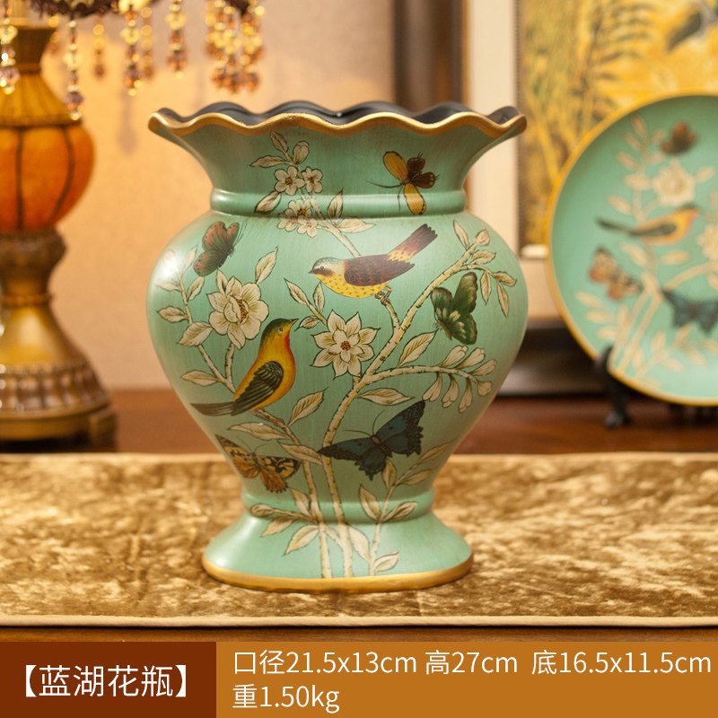 美式花瓶摆件新年家居饰品创意欧式复古客厅陶瓷仿真干花插花花器 三维工匠 美式复古花器+钻石玫1白1粉紫